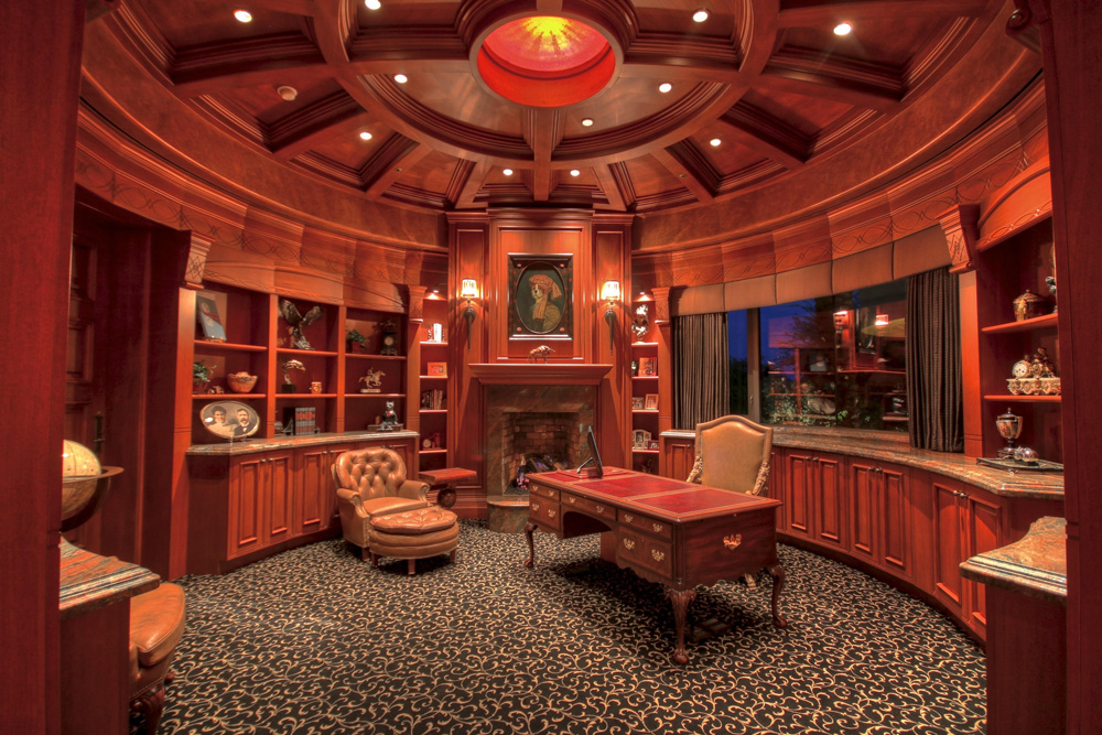 美式古典实木书房空间定制 奢华大气